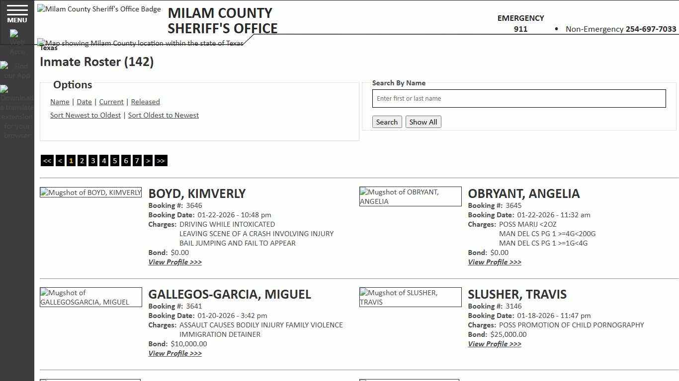 Inmate Roster - Current Inmates Booking Date Descending - Milam County Sheriff TX